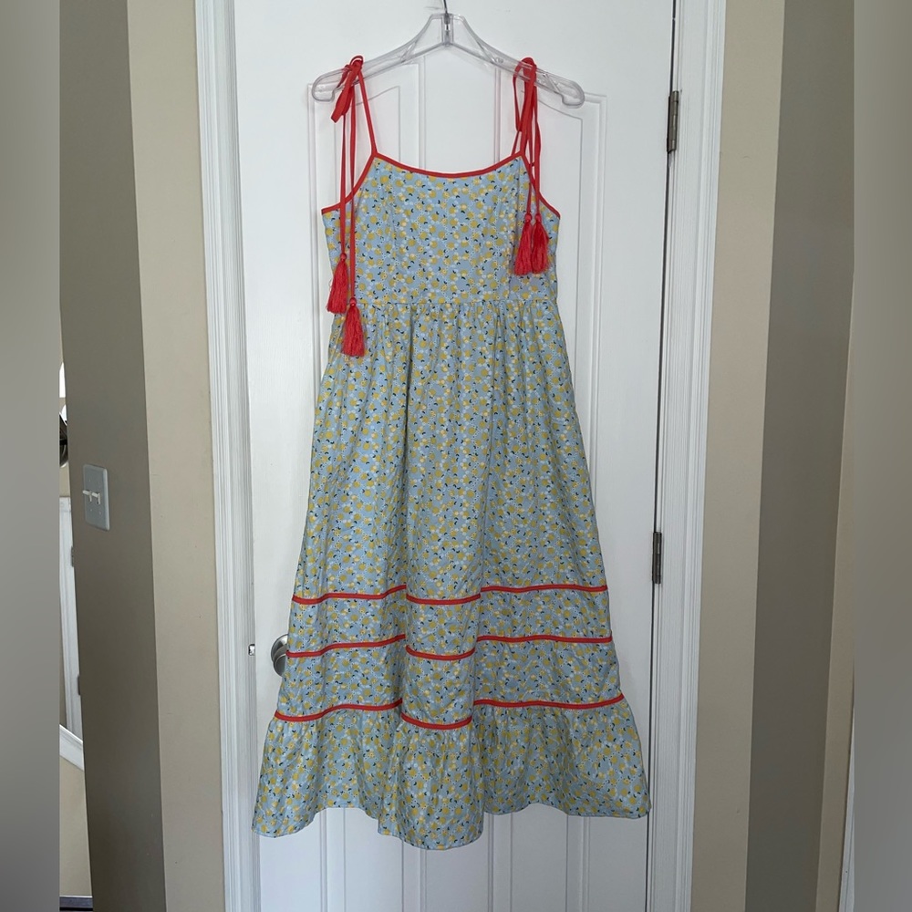 JUST ME BABY BLUE EYELET MIDI DRESS SZ LARGE